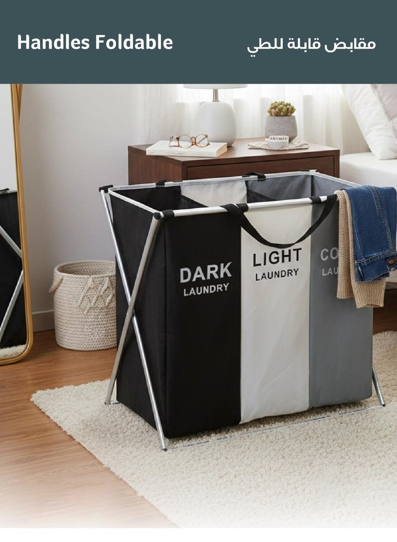REST Large Laundry Basket Bags Foldable 3-Section Laundry Hamper Portable Dirty Clothes Bag Sorter with Handle for Bathroom Bedroom Home multi color - Image 2